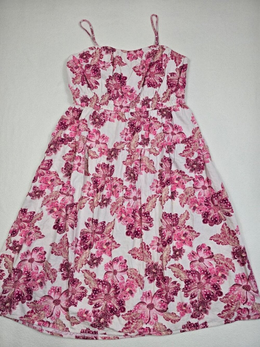 Old Navy Floral Pink & White Spaghetti Strap Midi Dress XL Linen Blend